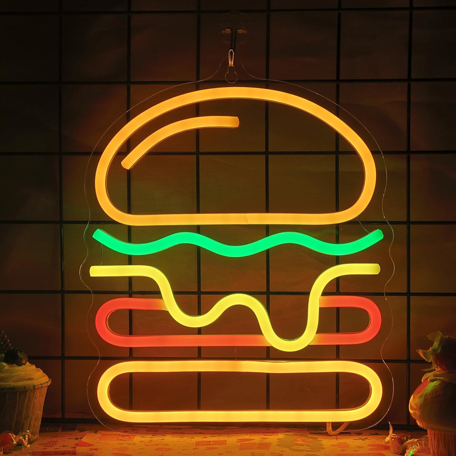 Burger Neon Sign with Layered  - Commercial Kitchen Walls review and price