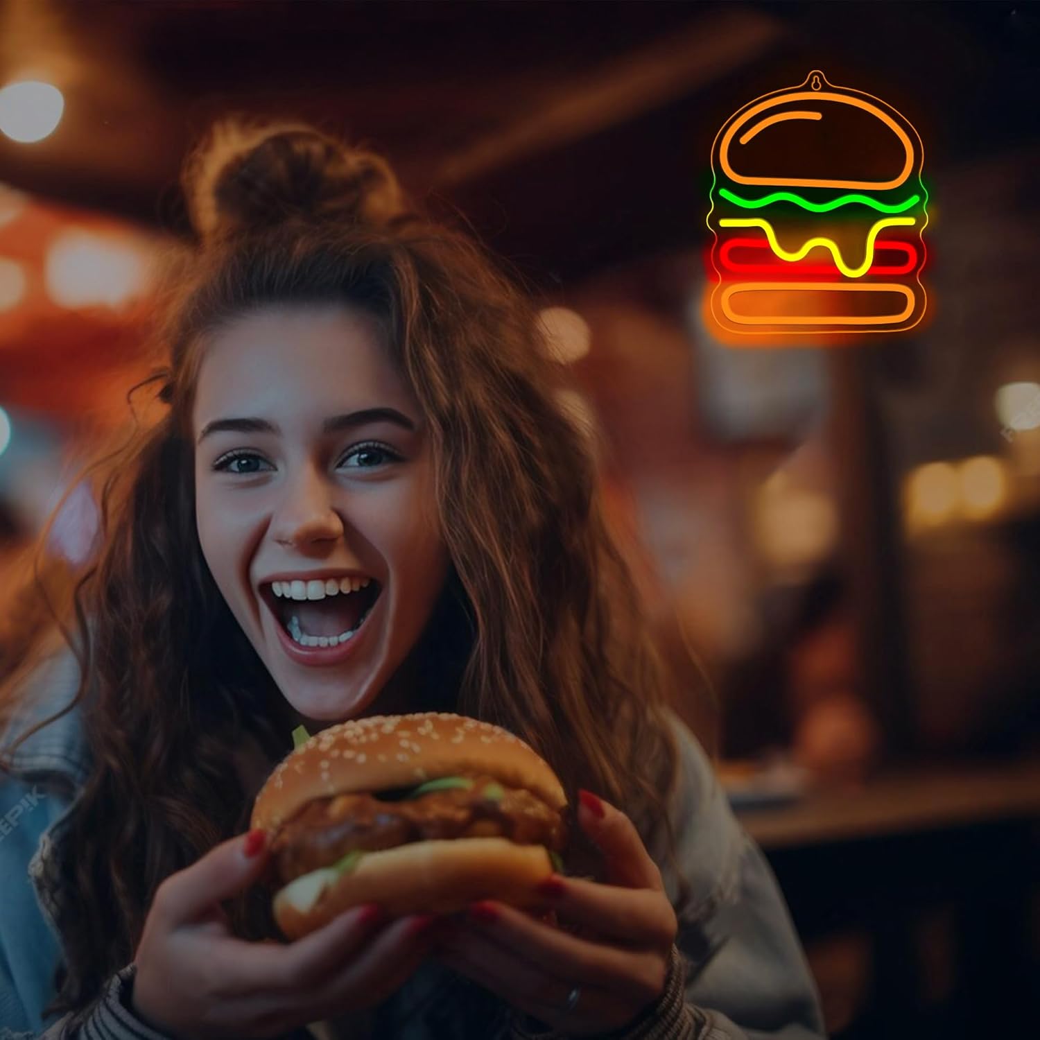 Burger Neon Sign with Layered  - Commercial Kitchen Walls review and price