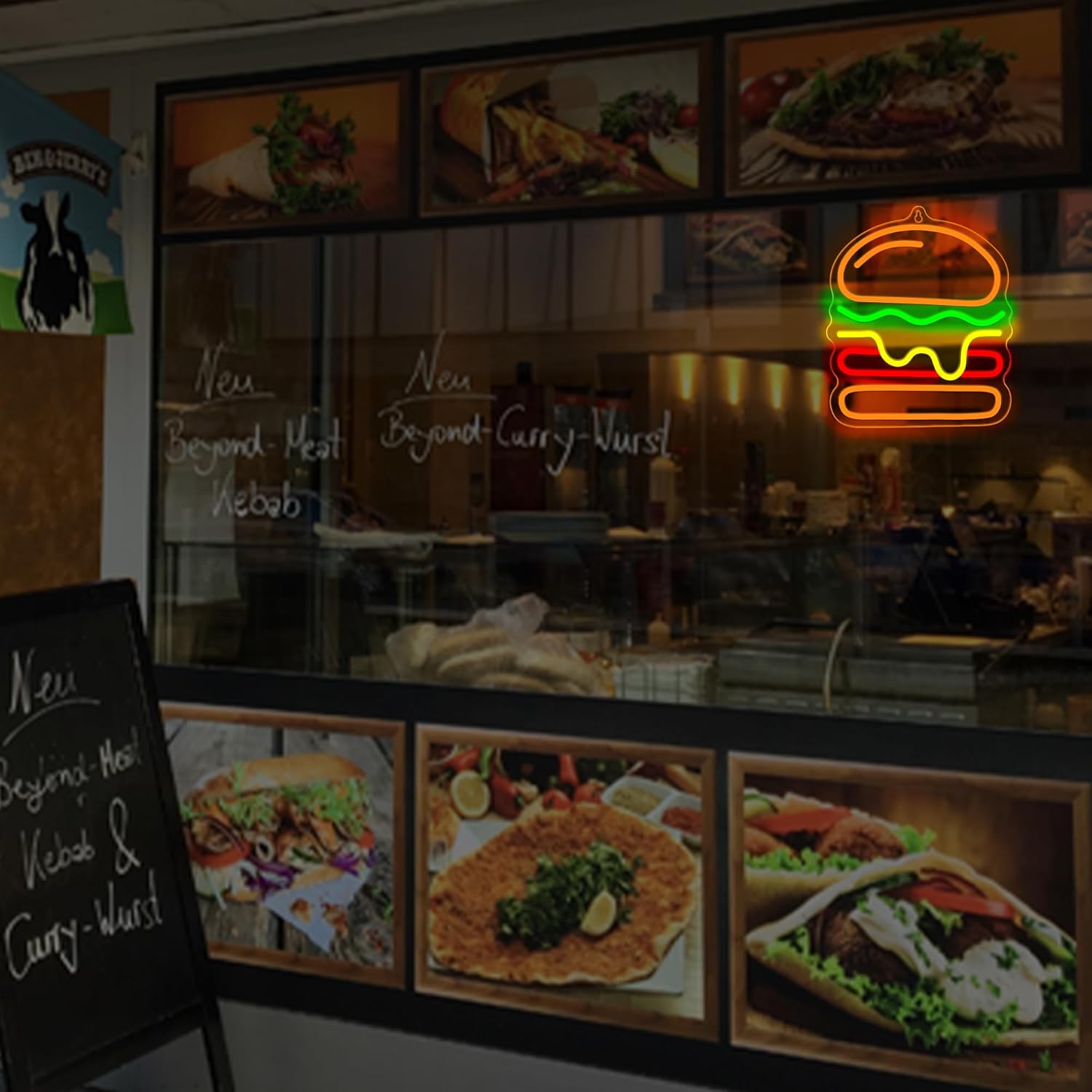 Burger Neon Sign with Layered  - Commercial Kitchen Walls review and price