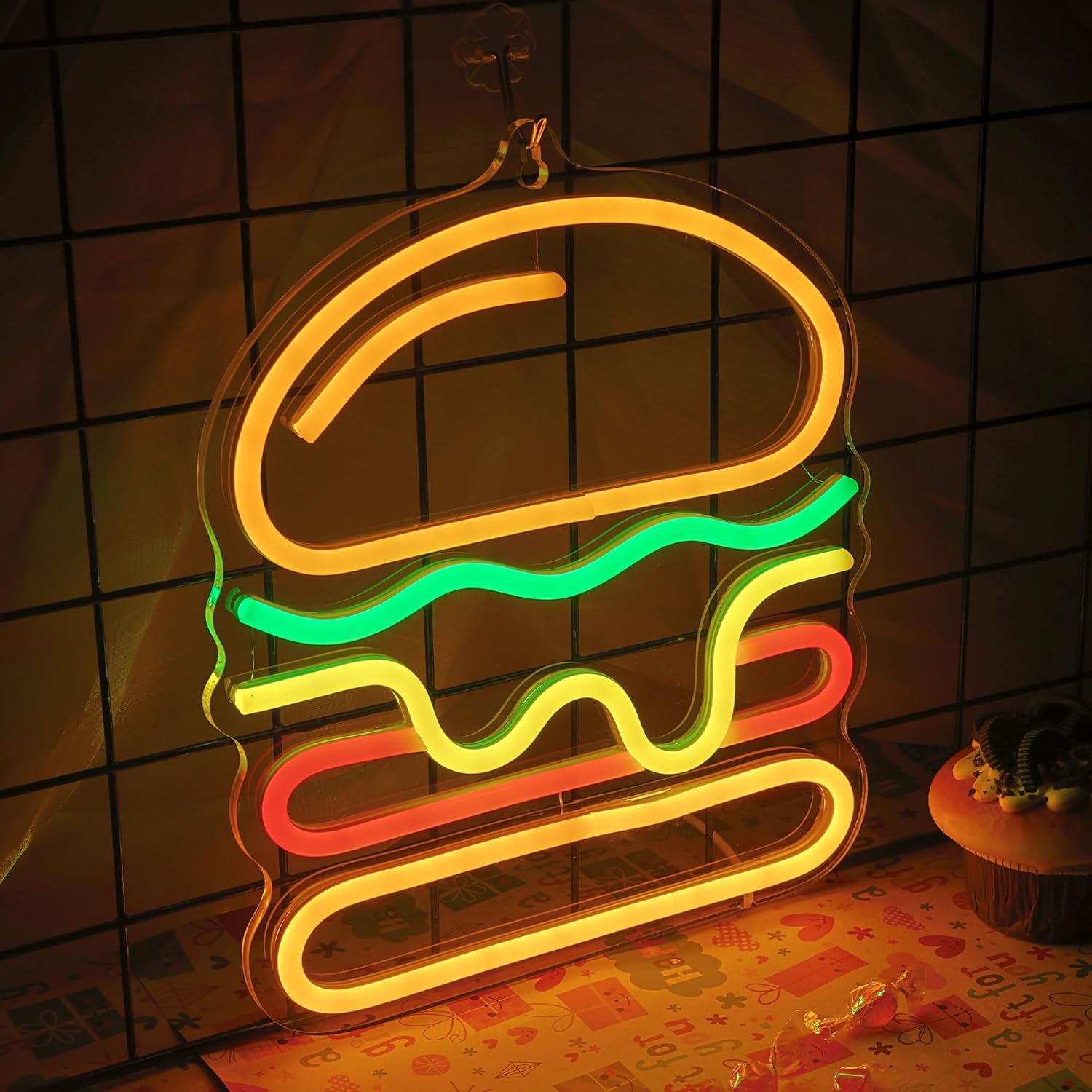 Burger Neon Sign with Layered  - Commercial Kitchen Walls review and price