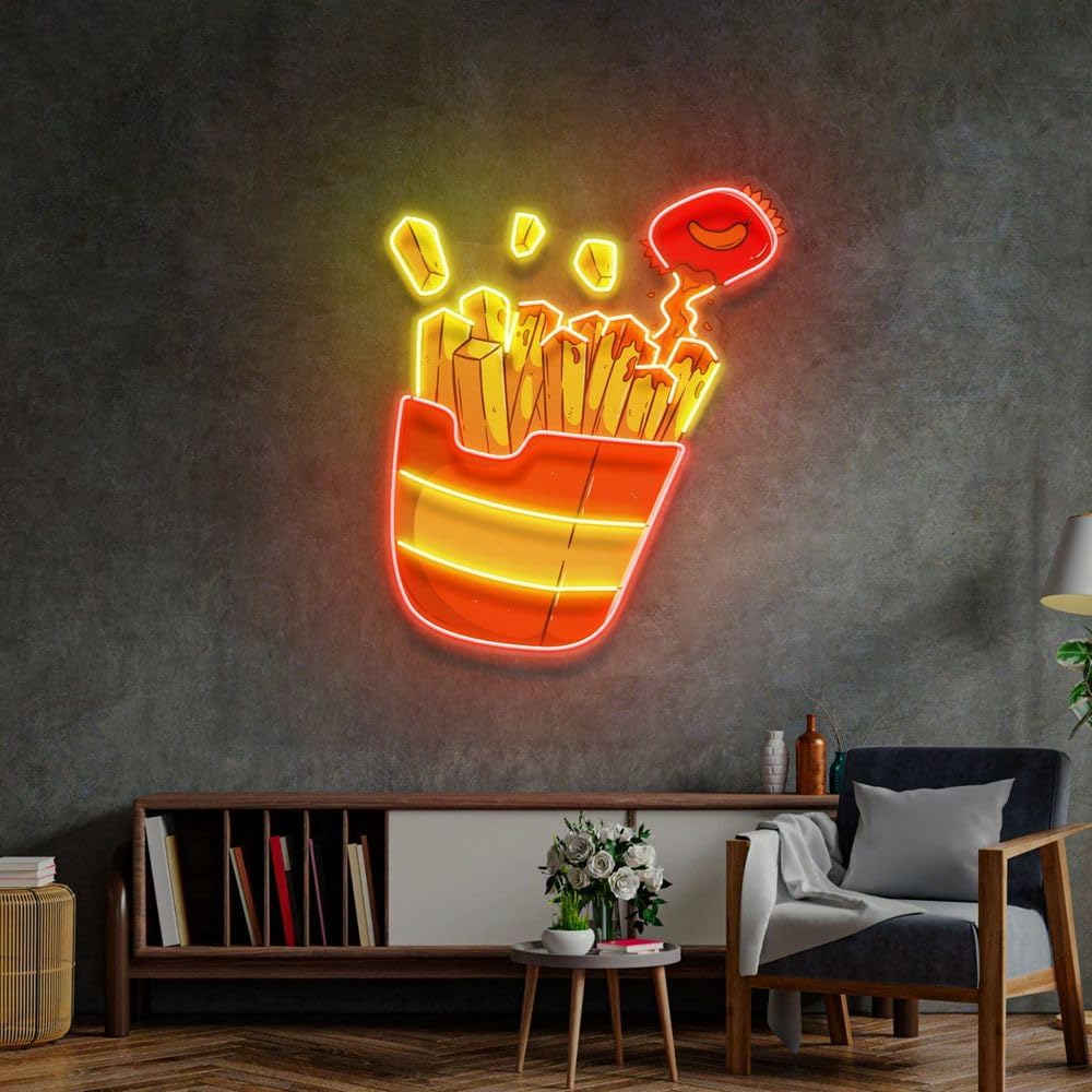 Custom French Fries Neon Sign  - Commercial Kitchen Walls review and price