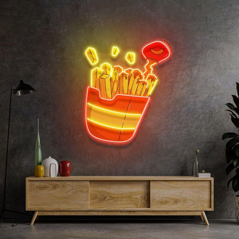 Custom French Fries Neon Sign  - Commercial Kitchen Walls review and price
