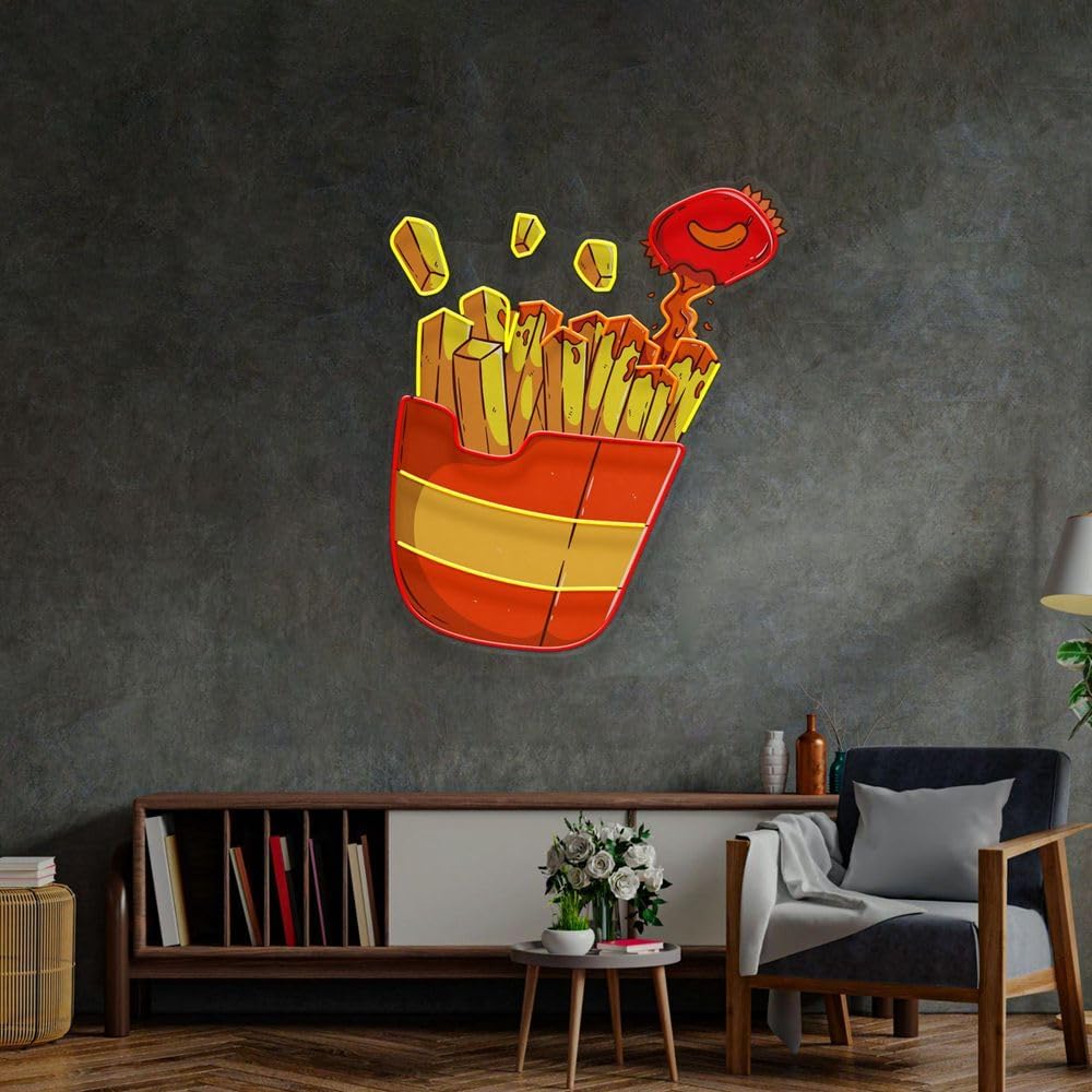 Custom French Fries Neon Sign  - Commercial Kitchen Walls review and price