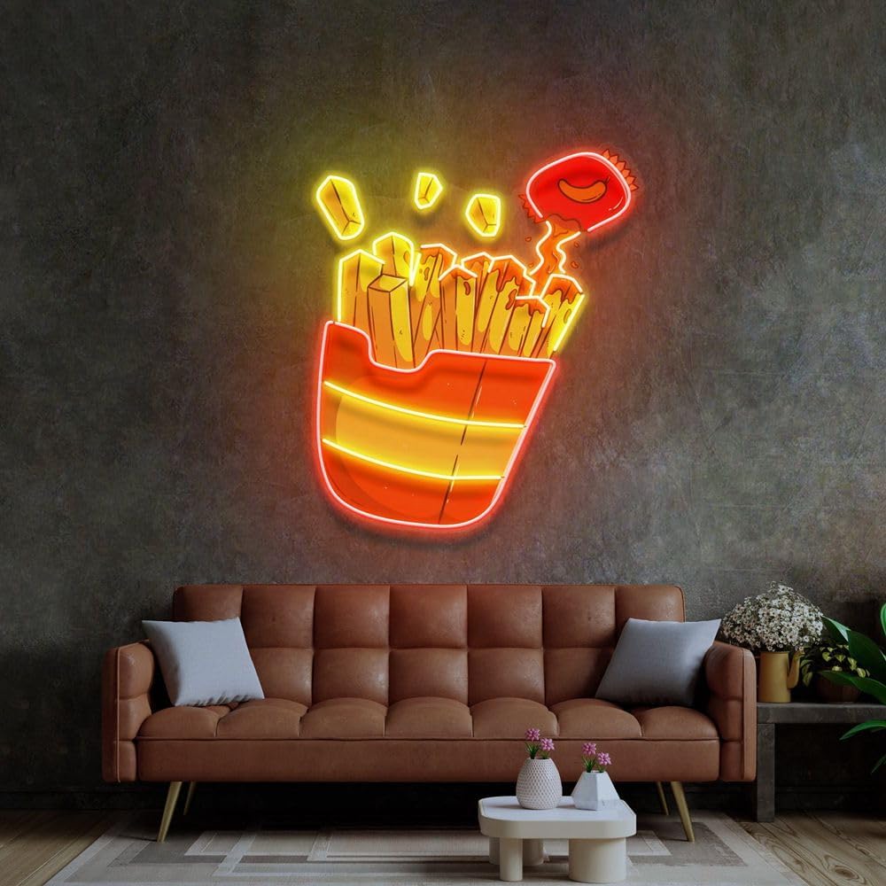 Custom French Fries Neon Sign  - Commercial Kitchen Walls review and price