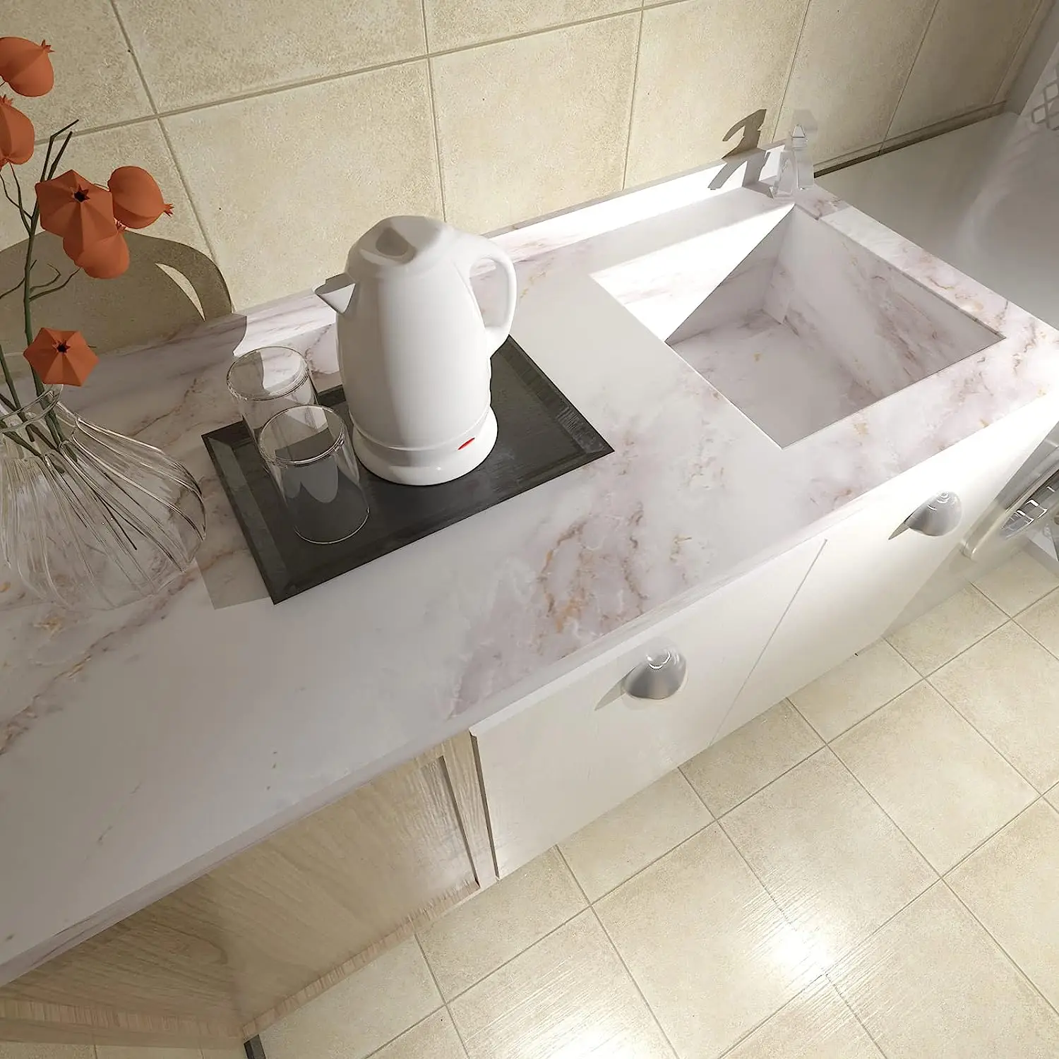 Matte Marble Self Adhesive Sti - Commercial Kitchen Wall Panels review and price