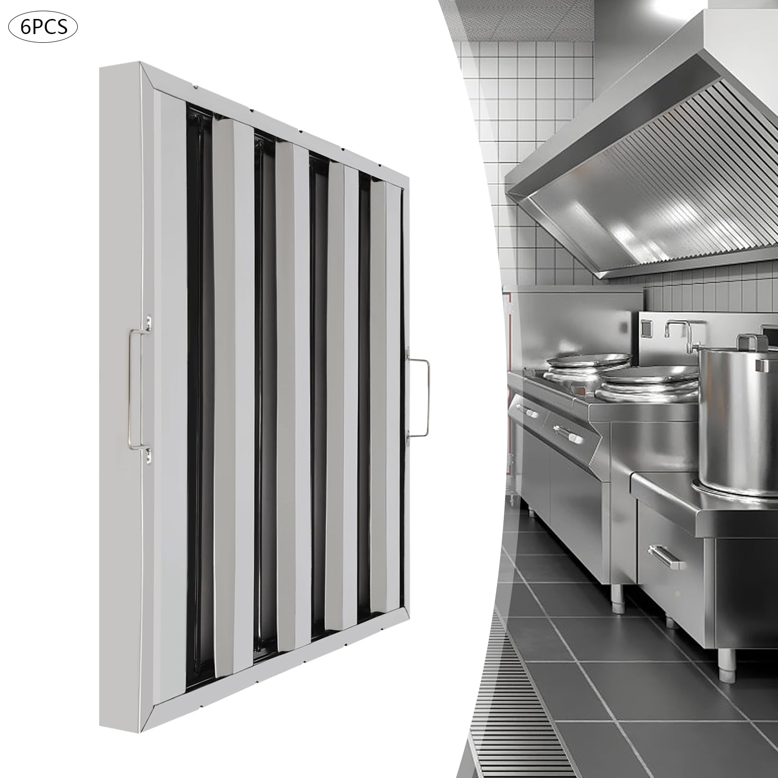 6 Pack Hood Filters, Stainless - Commercial Kitchen Exhaust Hood review and price